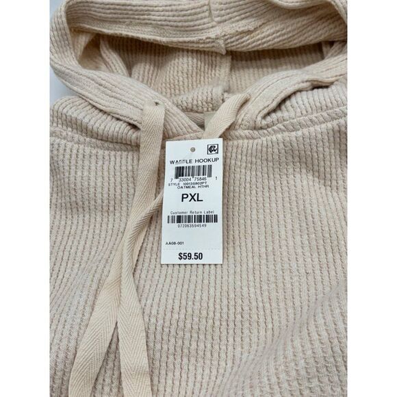 Style & Co Petite Cotton Waffle-Knit Hoodie, Oatmeal Heather,  PXL - Picture 8 of 10